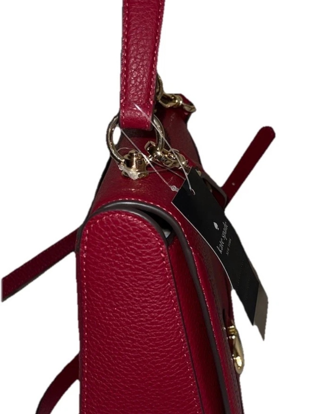 kate spade red pebbled leather crossbody with gold hardware